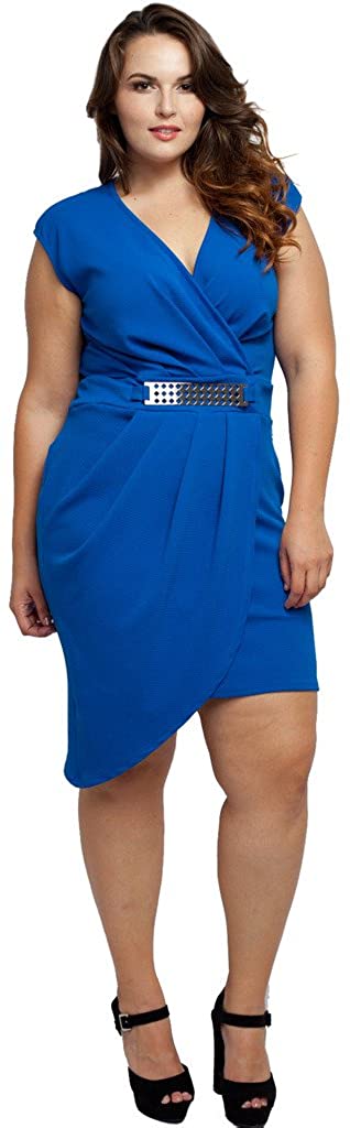 Price:$24.95    Stylzoo Women's Junior Plus Size Draped Dress with Asymmetrical Hemline  Clothing