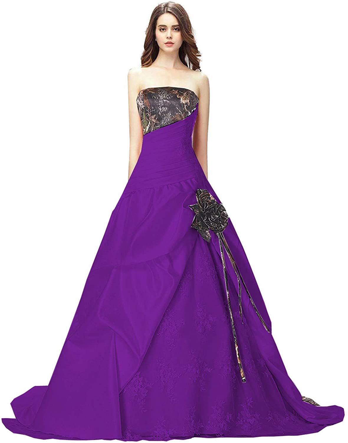 Price:$0.00    DINGZAN Puffy Lace and Camo Bridal Reception Dress Long Quinceanera Prom Gowns  Clothing