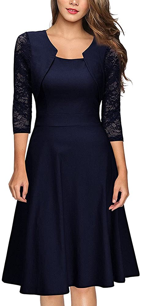 Price:$19.08 Women's Dresses 1950s Hepburn Rockabilly Vintage Skirt Floral Lace Cocktail Swing Stretchy Dress at Amazon Women’s Clothing store