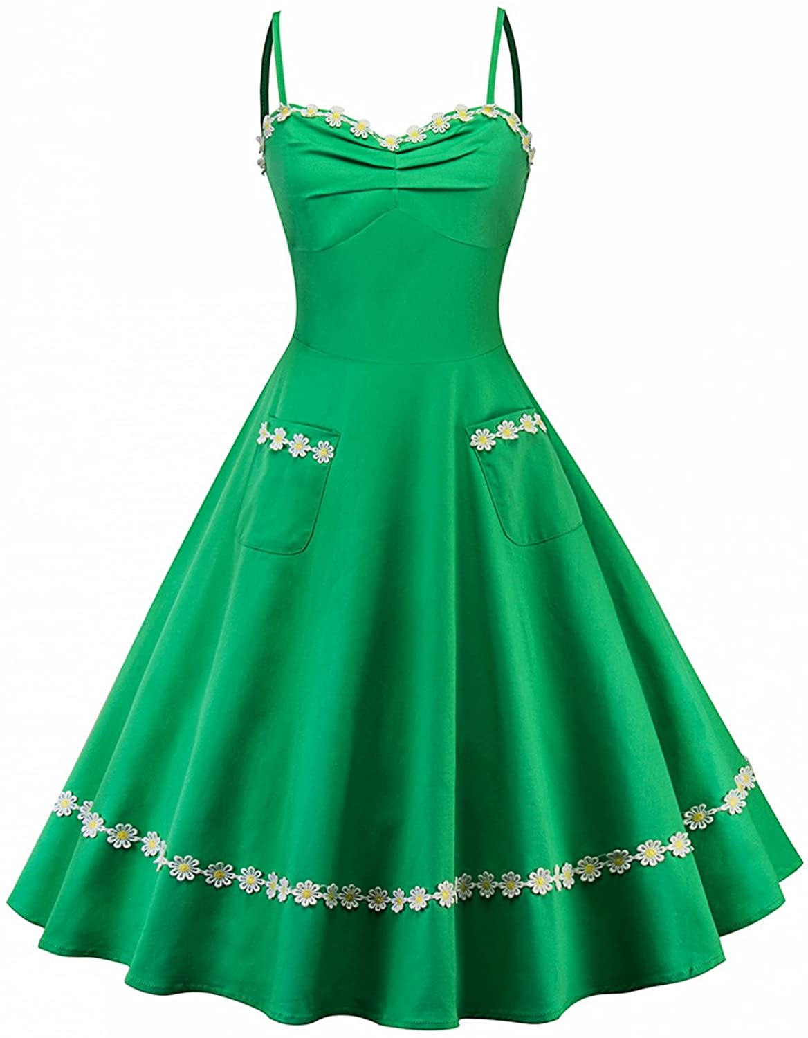 Price:$0.00    MisShow Women's Retro Ruffles Sleeveless Cocktail Flared Dress with Pockets(Green,2XL)  Clothing