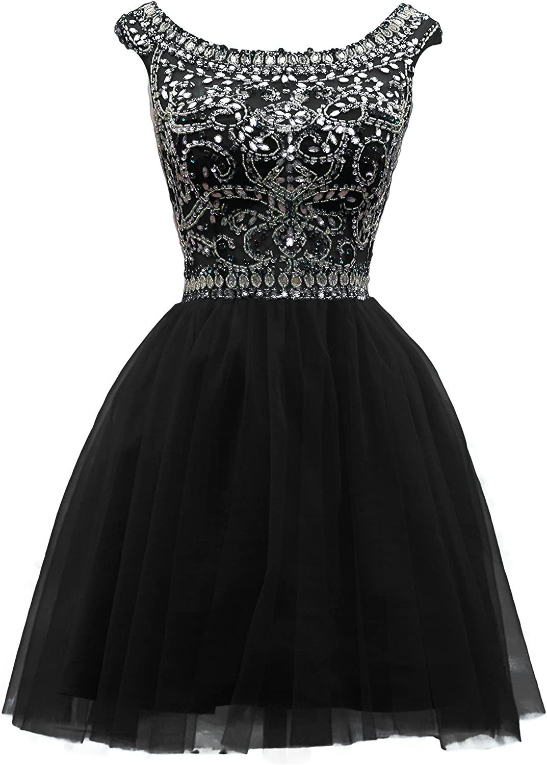 Price:$0.00    ZAHY BRL MALL Women's Beaded Tulle Scoop Neckline A Line Mini Party Dresses  Clothing