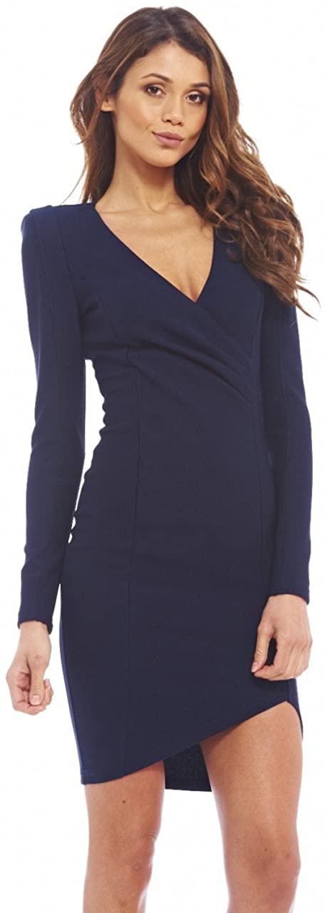 Price:$24.95 AX Paris Women's Wrap Front Long Sleeved Dress at Amazon Women’s Clothing store