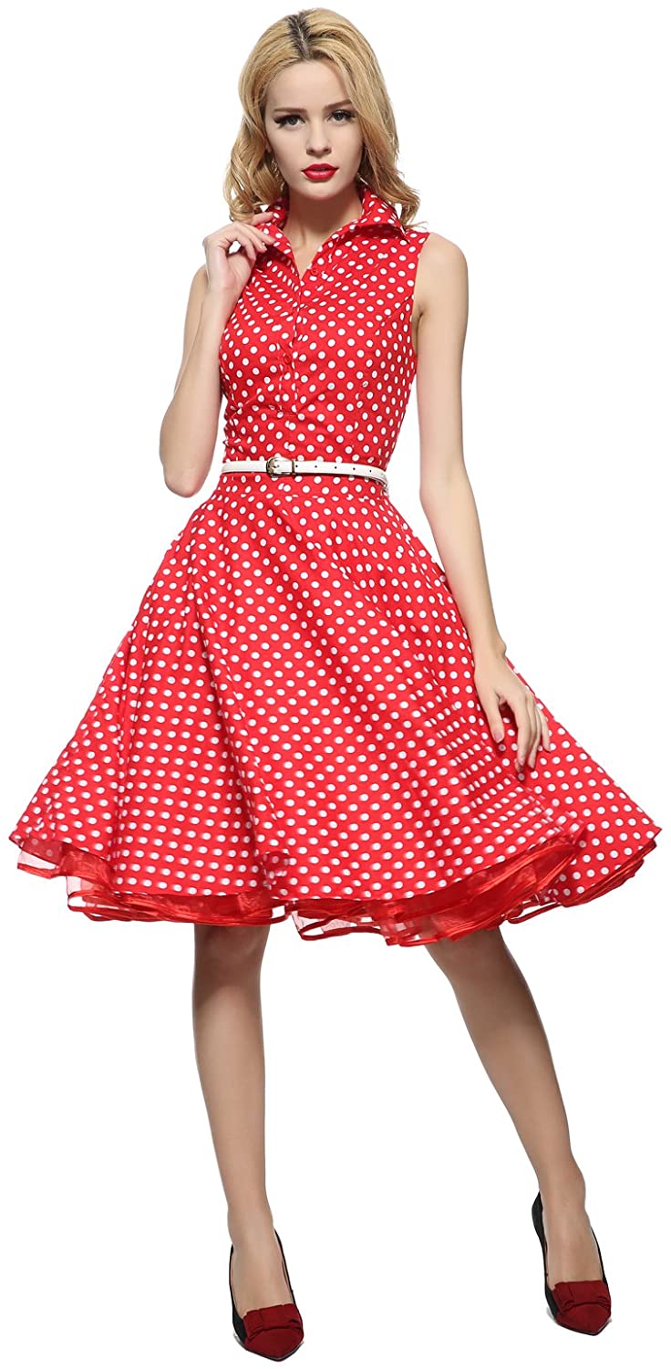 Price:$29.99    Maggie Tang Women's 1950s Vintage Rockabilly Dress Size 42 Color Red White  Clothing