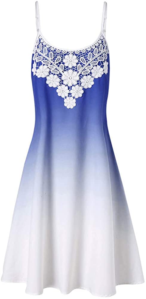 Price:$5.63    Aniywn Women's Summer Spaghetti Straps Dress Lace Patchwork Flare Swing Sundress Sleeveless Backless Mini Dress  Clothing