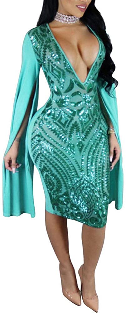 Price:$5.99    Sprifloral Womens Sexy Sequin See Through Mesh Feather High Neck Bodycon Cocktail Club Midi Dress  Clothing