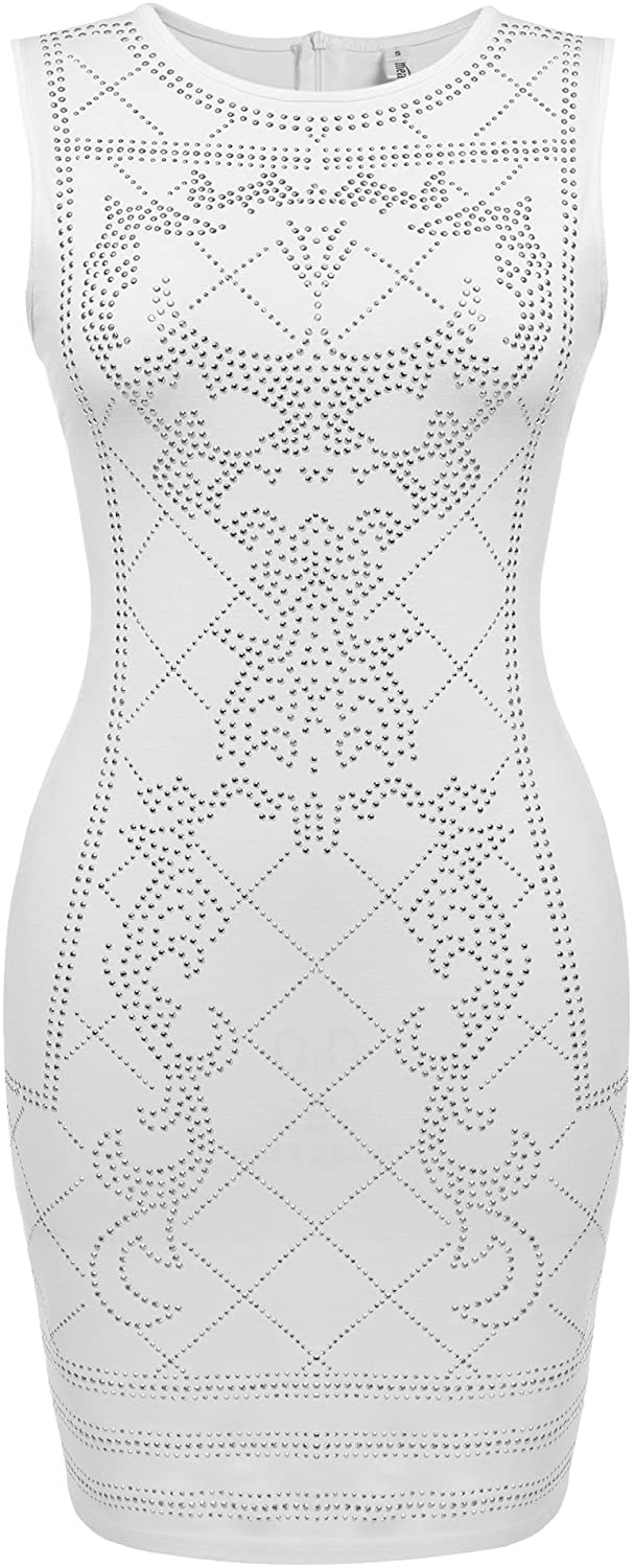 Price:$33.30    Meaneor Women Sleeveless Rhinestone Embellished Vintage Bodycon Club Dresses  Clothing