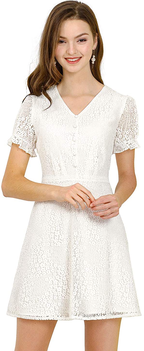 Price:$29.99 Allegra K Women's Lace Floral V Neck Puff Sleeves Elegant Cocktail A-Line Dress at Amazon Women’s Clothing store