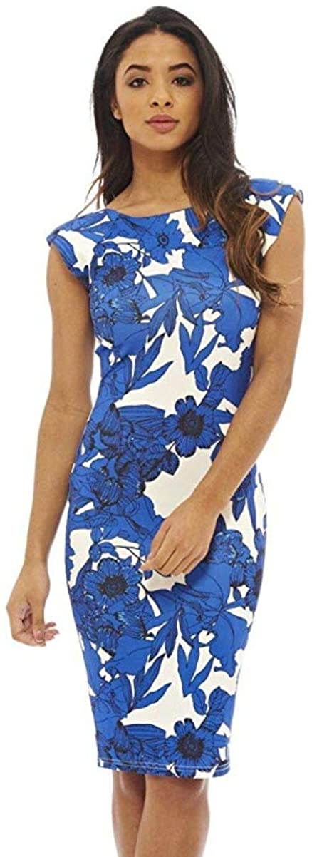 Price:$34.95    AX Paris Women's Printed Midi Blue Dress  Clothing