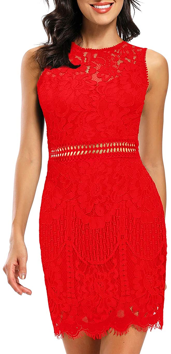 Price:$29.99 MSLG Women's Elegant Floral Lace Sleeveless Short Wedding Guest A-line Cocktail Party Dress 973 at Amazon Women’s Clothing store