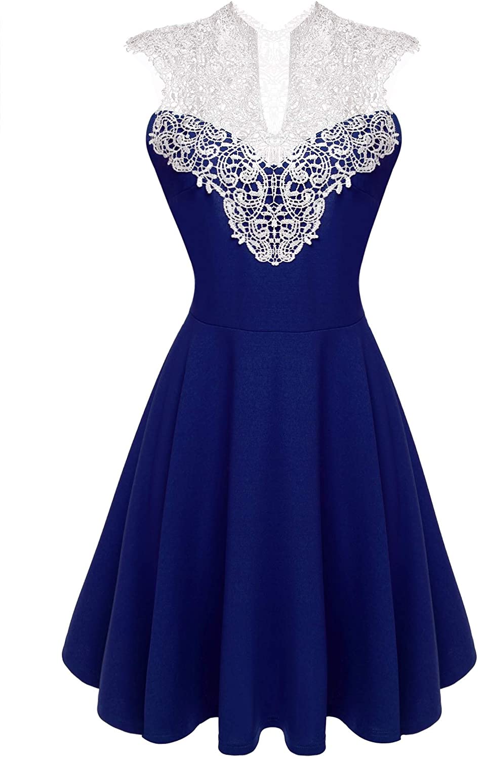 Price:$33.99    ACEVOG Women's Lace V Neck Sleeveless Sexy Cocktail Pleated Evening Party Dress  Clothing