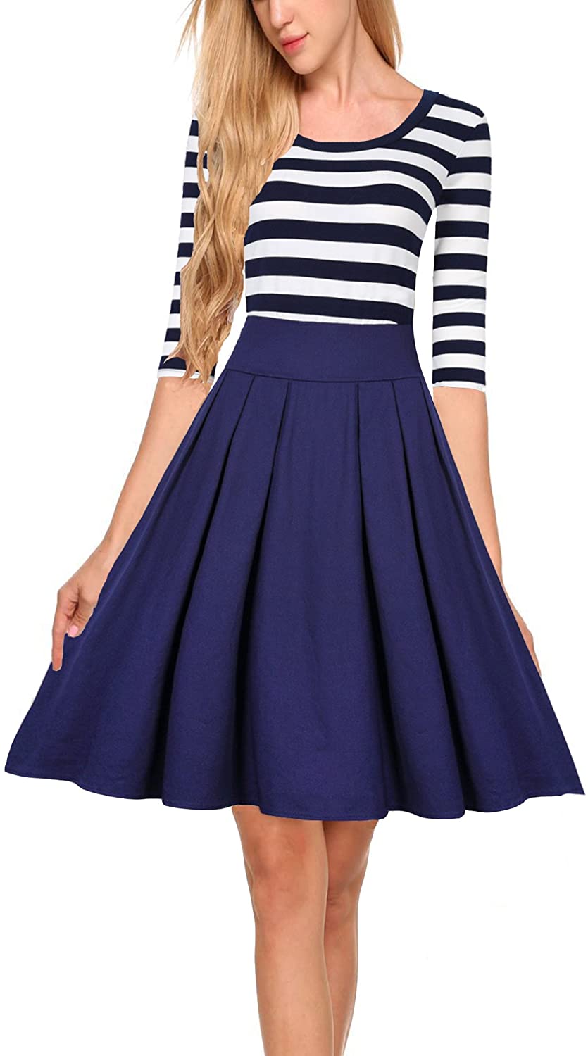 Price:$25.99    HiQueen Women's Retro 1950s Style 3/4 Length Sleeve Slim Business Swing Dress Navy XL  Clothing