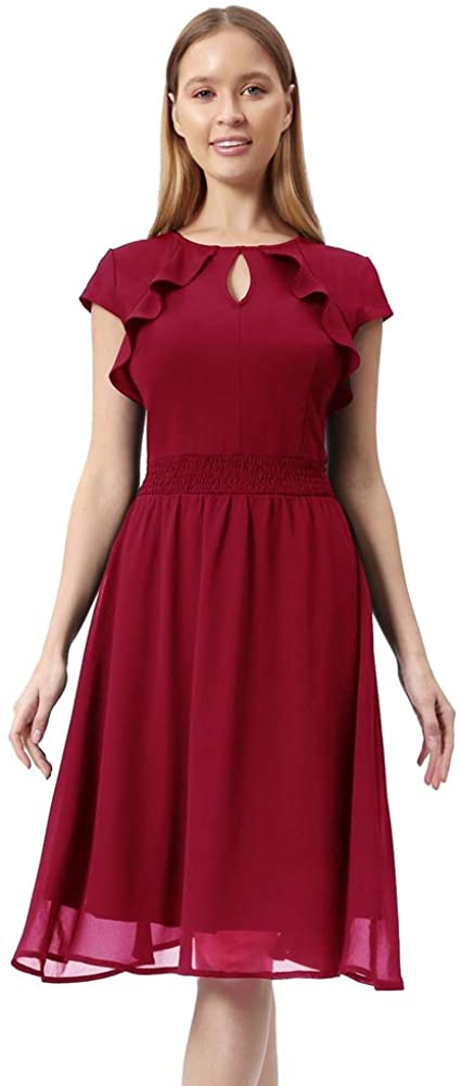Price:$29.98 YHINTLFS Women Chiffon Short Sleeve A-line Waist Party Cocktail Dress at Amazon Women’s Clothing store