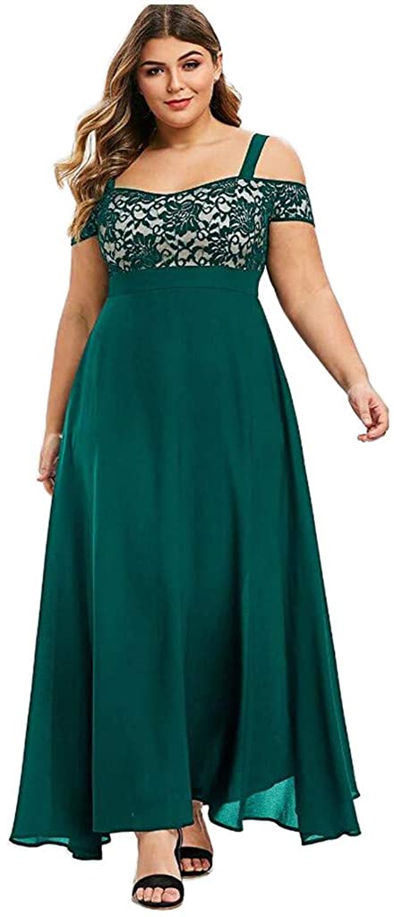 Price:$14.50 Curviel Cold Shoulder Maxi Dress for Women, Plus Size High Waist Gown Chiffon Cocktail Party Wedding Clothing at Amazon Women’s Clothing store
