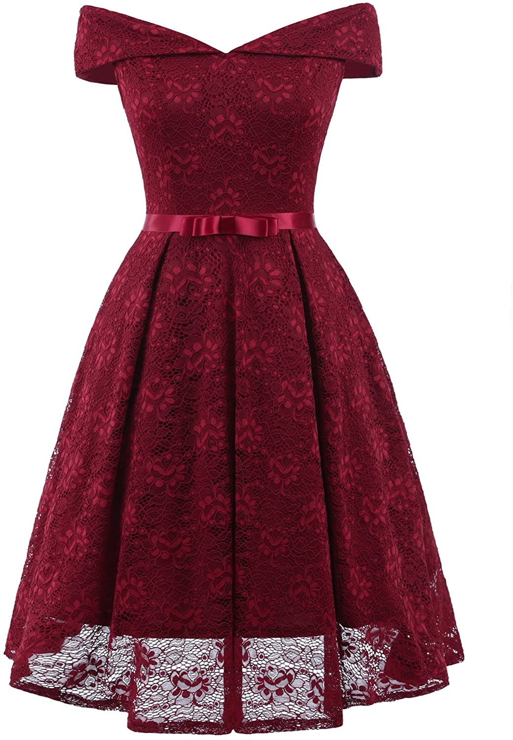 Price:$16.99 REMASIKO Womens Lace Bridesmaid V Neck Formal Wedding Party Cocktail Midi Dress at Amazon Women’s Clothing store