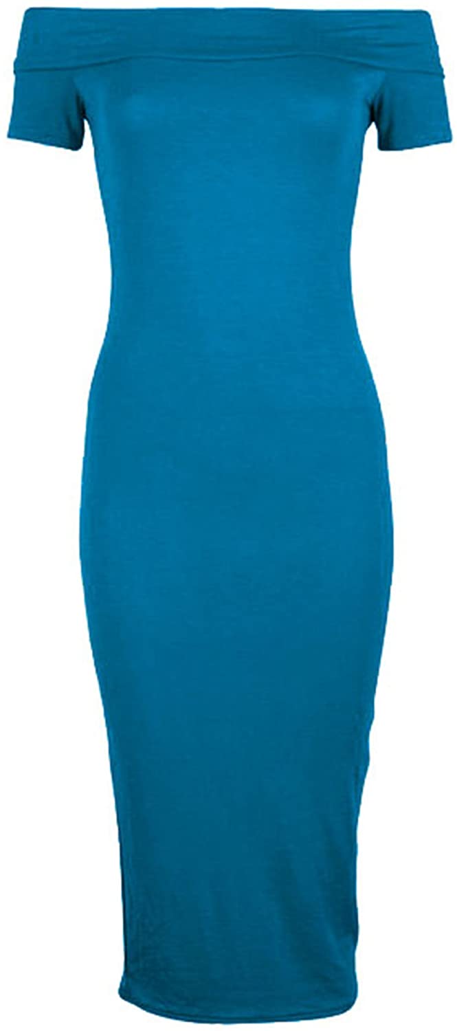 Price:$4.89 Forever Womens Cap Sleeves Plain Off Shoulder Stretchy Midi Dress at Amazon Women’s Clothing store
