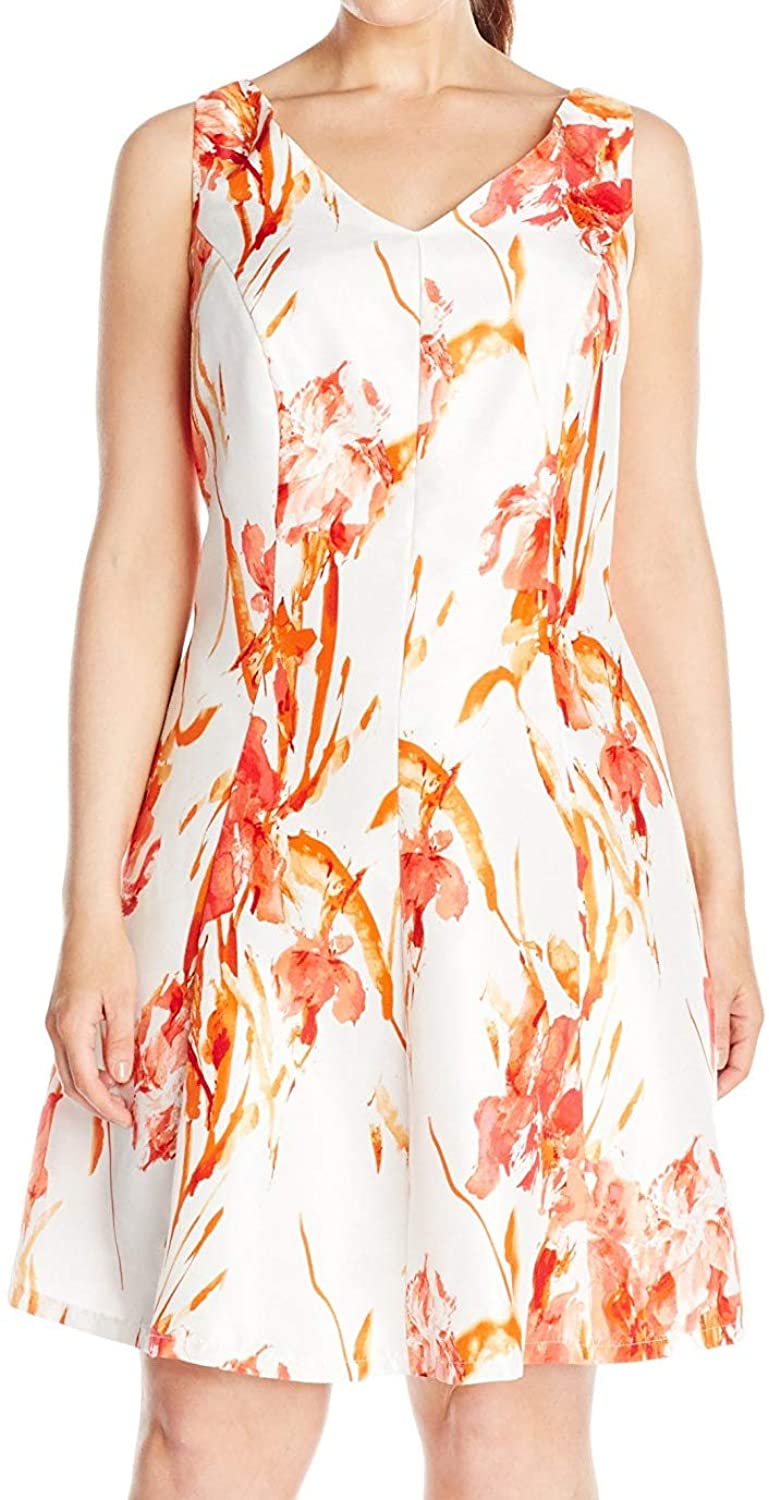 Price:$68.86    Tiana B Women's Plus Size Sleeveless V-nk Floral Print Woven Dress, Orange/White, 18W  Clothing