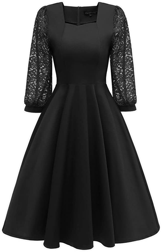 Price:$21.54 US Women Vintage Long Latern Sleeve Princess Lace Cocktail Party Aline Swing Dress at Amazon Women’s Clothing store
