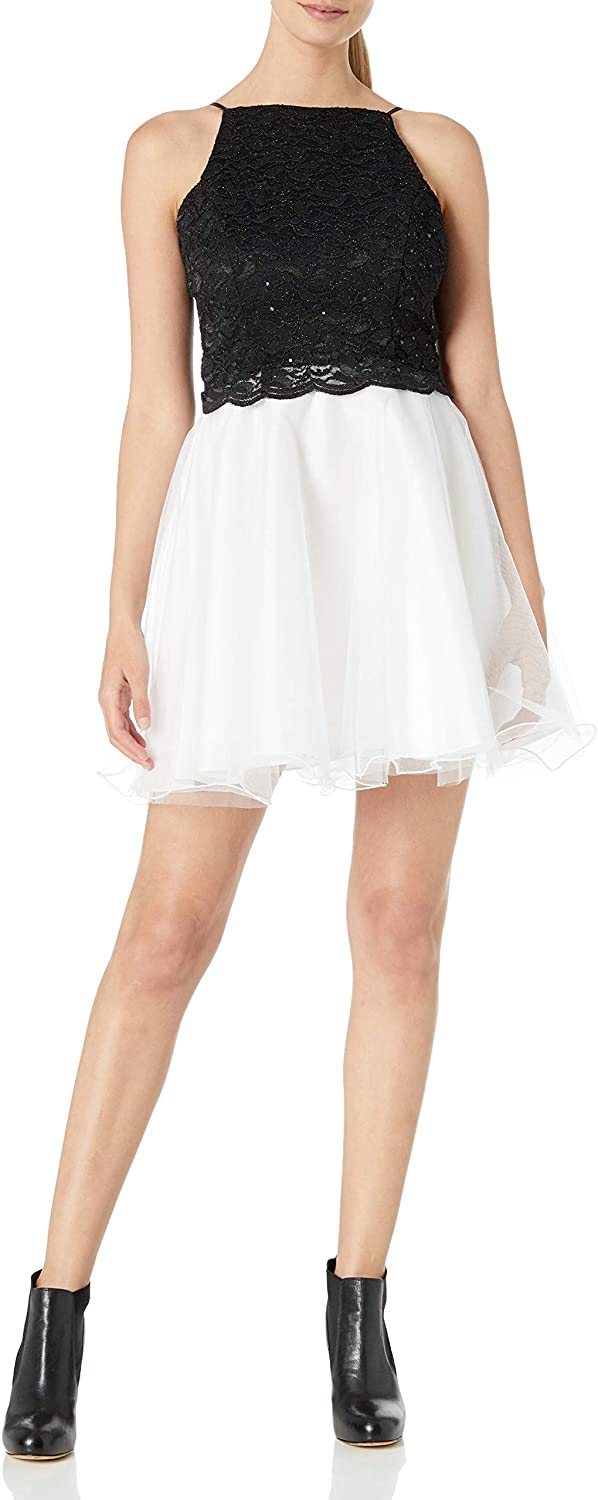 Price:$76.55    Jump Juniors Tulle Skirt Party Dress with Glitter Lace Top, Black/White, 3  Clothing