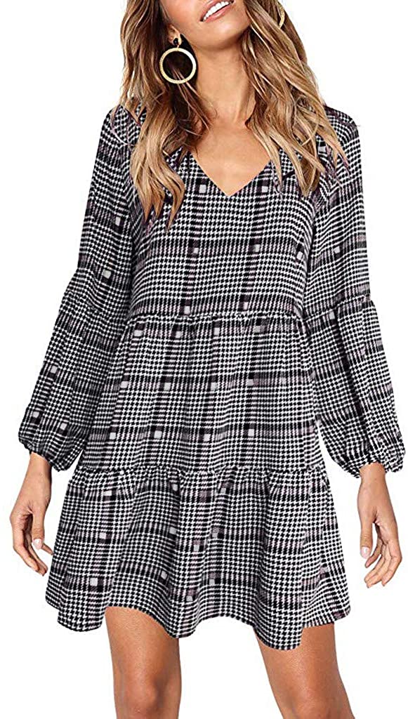 Price:$4.99 Hohaski Women Lady Lattice Lantern V-Neck Geometric Draped Flowy Swing Shift Dress at Amazon Women’s Clothing store