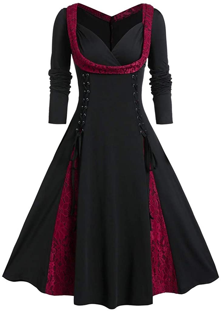 Price:$11.99 Women's Vintage Floral Lace Bridesmaid Party Dress Lace Contrast Big Swing A-Line Dress Flare Cocktail Dress at Amazon Women’s Clothing store