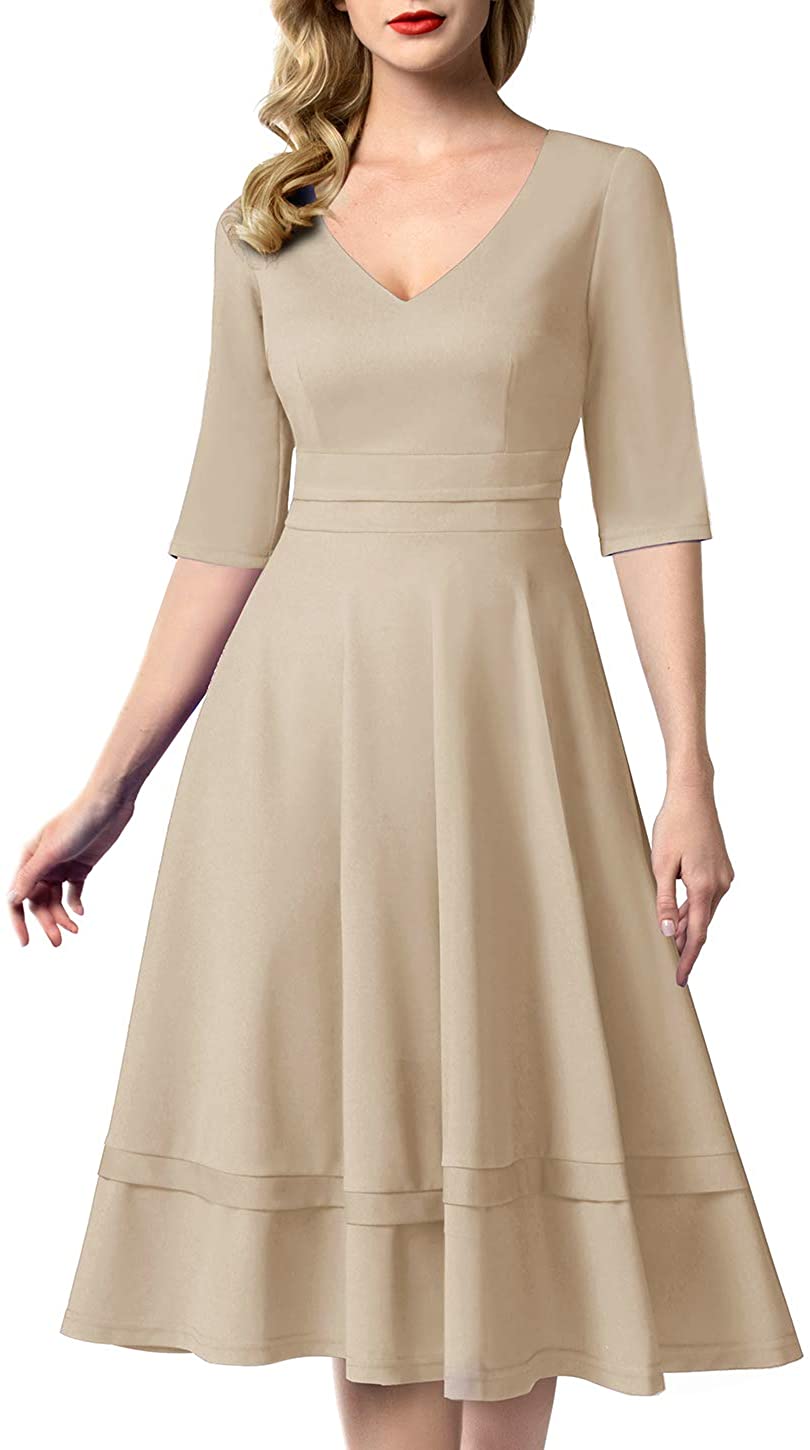 Price:$31.99 AONOUR Women's Vintage Half Sleeve Cocktail Party Dresses V Neck Swing Dress at Amazon Women’s Clothing store