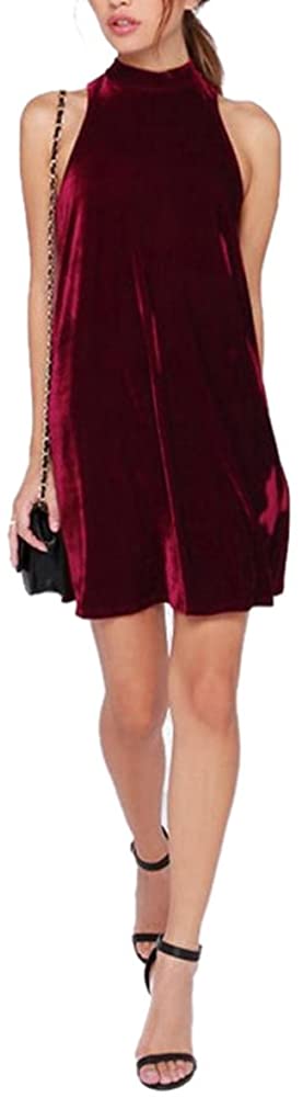 Price:$30.04    Allbebe Women's Gold Velvet High-Necked Sexy Sleeveless Vest A-Line Dress  Clothing