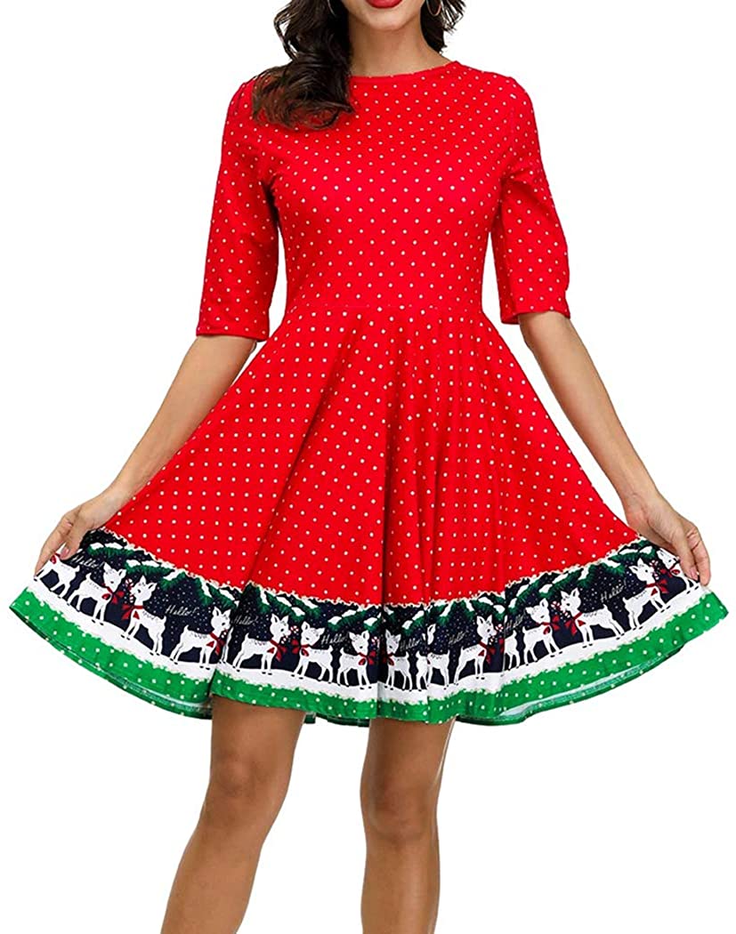 Price:$15.99 BarbedRose Women's 3D Ugly Christmas Print Round Neck Casual Flared Midi Dress at Amazon Women’s Clothing store
