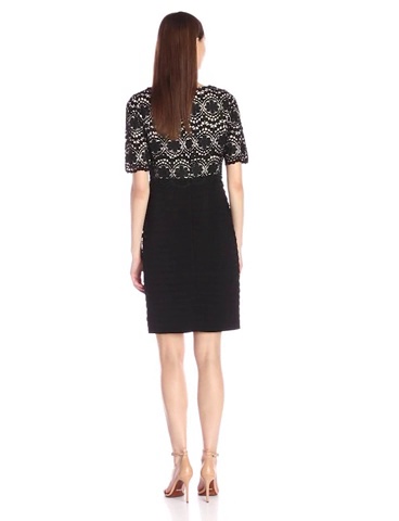 Price:$59.99    Adrianna Papell Women's Two-Tone Banded Lace Sheath Dress, Black/Powder, 14  Clothing