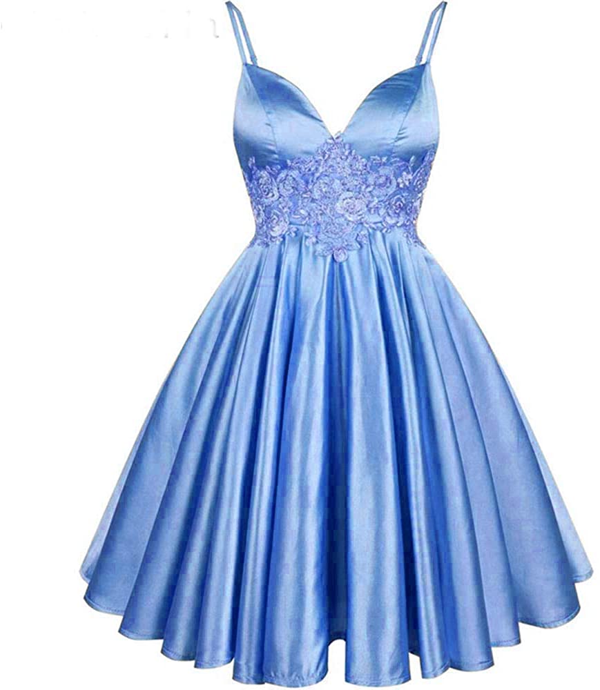 Price:$69.66 DKBridal V-Neck Mini Homecoming Dresses Lace Up Back Short Prom Dress Evening Party Gowns at Amazon Women’s Clothing store