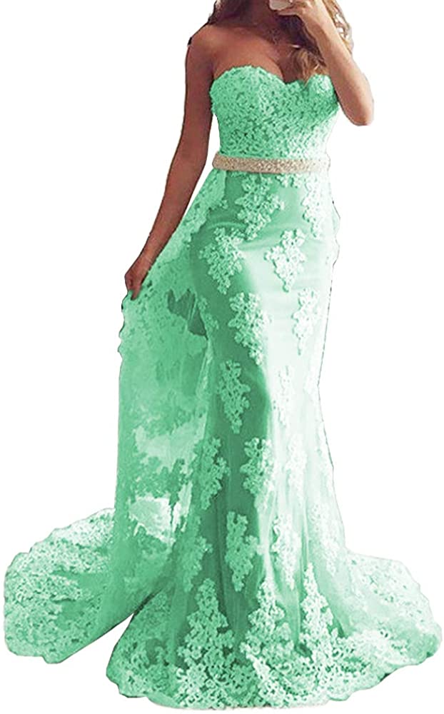 Price:$109.95 Sweet Bridal Women's Mermaid Lace Prom Dress With Detachable Skirt s Evening Gowns at Amazon Women’s Clothing store