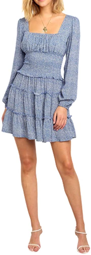 Price:$23.99 OLUOLIN Womens Floral Print Dresses Deep V Neck Long Sleeve Ruffle Buttons Short Mini Shift Dress at Amazon Women’s Clothing store