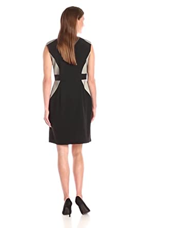 Price:$66.64    Sandra Darren Women's Sleeveless Mixed Media Sheath Dress with Front Zipper  Clothing