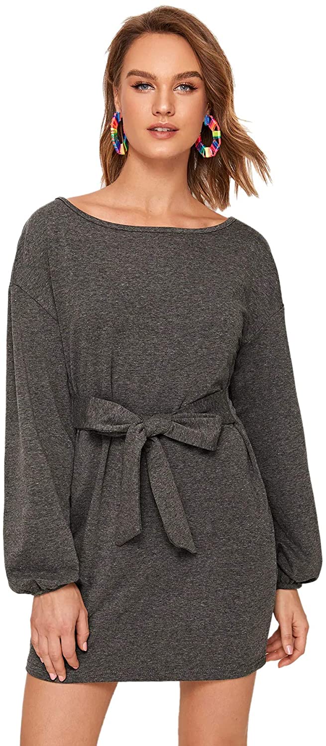 Price:$16.99 Milumia Women's Party Cocktail Long Sleeve Boat Neck Waist Mini Knot Dress at Amazon Women’s Clothing store