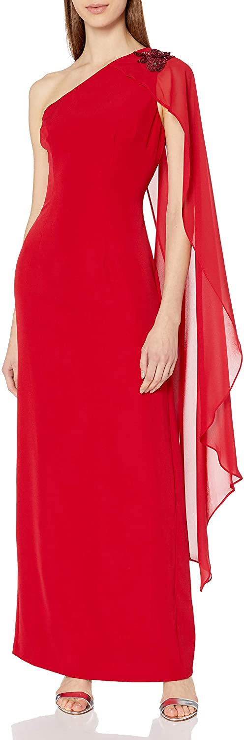 Price:$130.49 Adrianna Papell Women's Asymmetrical Flutter Sleeve Dress with Beaded Detail at Amazon Women’s Clothing store