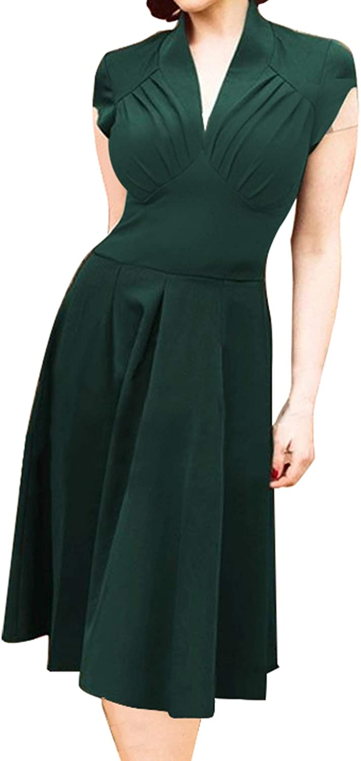 Price:$33.30 ACEVOG Women 1950s Vintage Retro Capshoulder Party Swing Dress at Amazon Women’s Clothing store