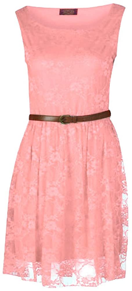 Price:$5.39 Forever Womens Sleeveless Floral Lace Belted Skater Dress at Amazon Women’s Clothing store