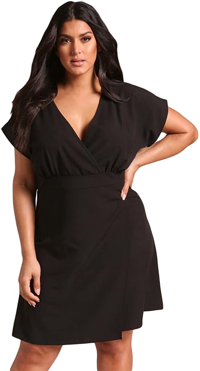 Price:$26.99 Designer97 Women's Short Sleeve Sexy Cross Deep V Neck Surplice Slit Flared Plus Size Dress at Amazon Women’s Clothing store
