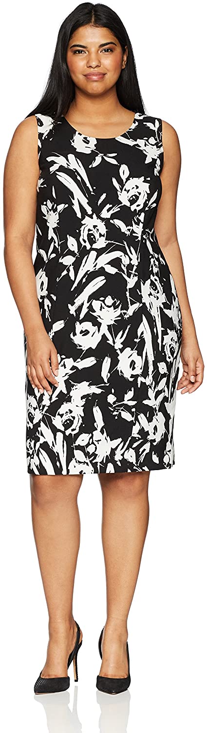 Price:$99.10 Kasper Women's Size Plus Floral Crepe Sheath Dress, Black/White, 24W at Amazon Women’s Clothing store