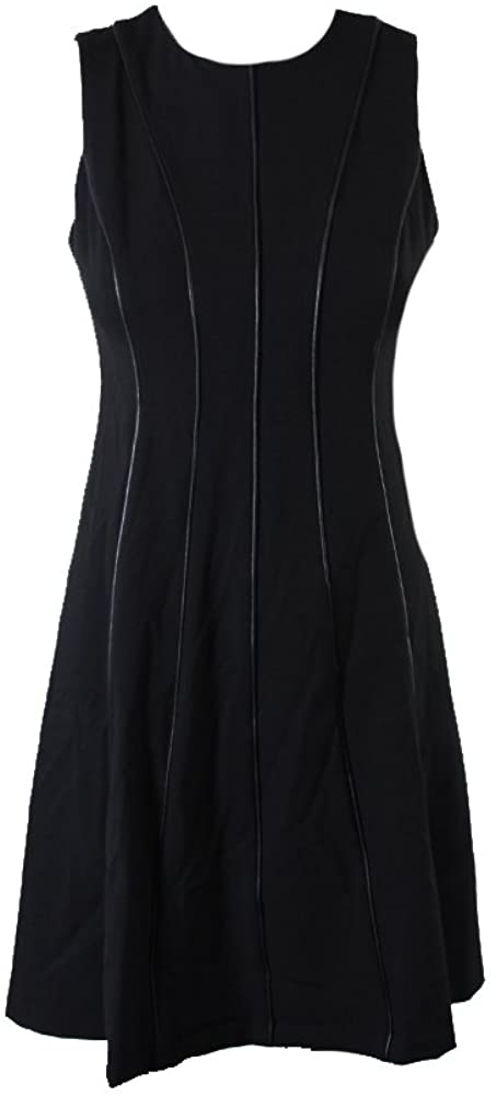 Price:$49.98    Calvin Klein Women's Fit and Flare Sleeveless Dress, Black/Black, 6 Petite  Clothing