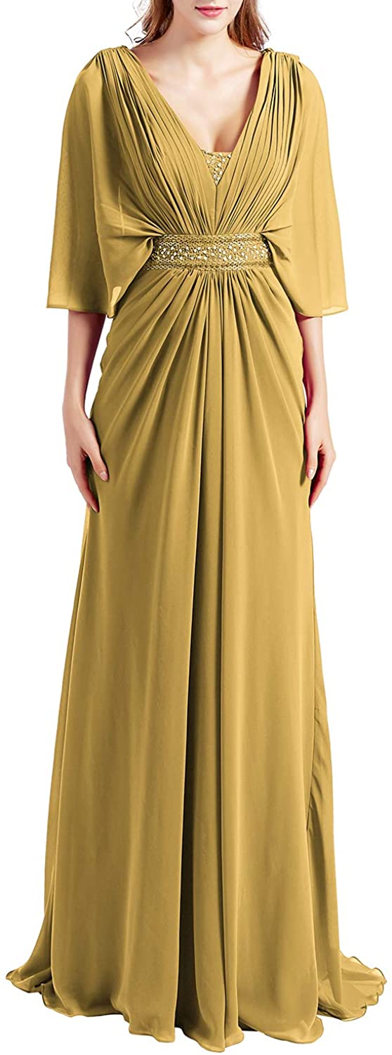 Price:$159.00 MACloth Women Mother of Bride Dresses V Neck Formal Evening Gown with Sleeves at Amazon Women’s Clothing store