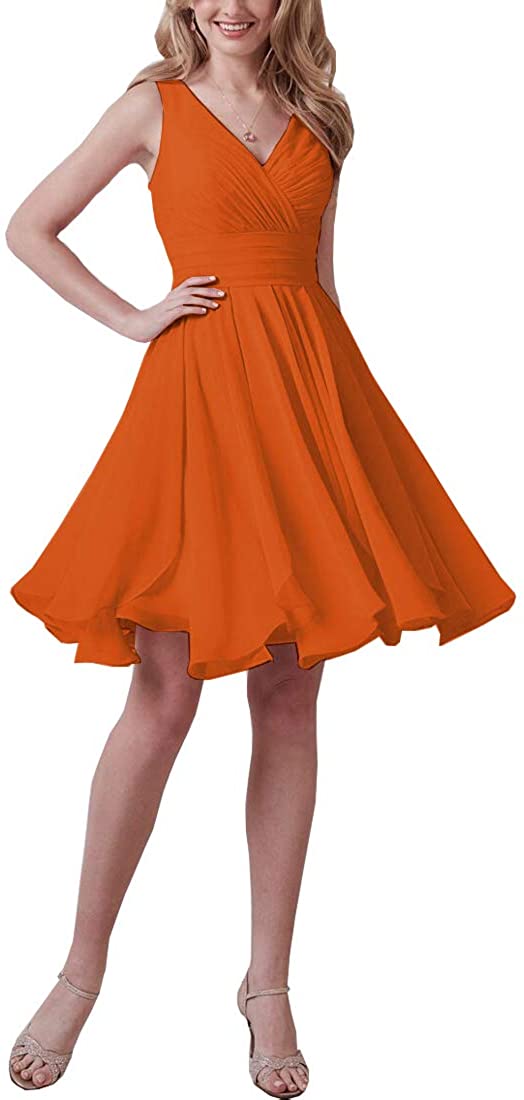 Price:$69.99 Now and Forever Women's V-Neck Bridesmaid Dresses Short Pleated A-line Chiffon Formal Evening Gown at Amazon Women’s Clothing store