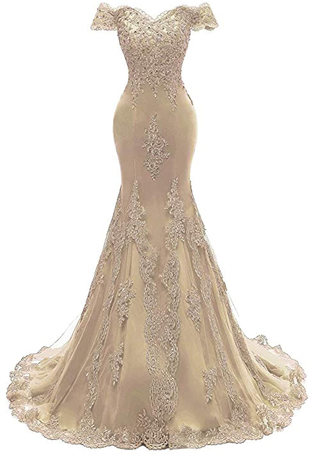 Price:$99.99 Fanao Women's Mermaid Lace Long Off Shoulder Appliqued Prom Gown at Amazon Women’s Clothing store