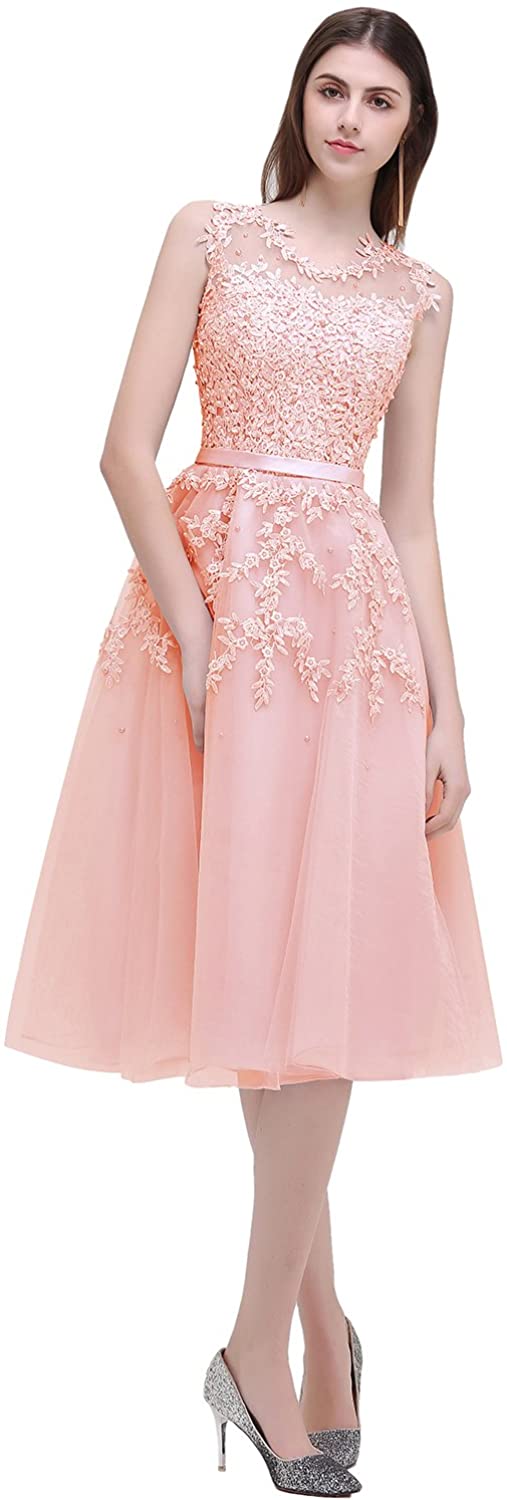 Price:$51.99 MisShow Women's Knee Length Beaded Lace Bridesmaid Dress Evening Cocktail Party Swing Dress at Amazon Women’s Clothing store