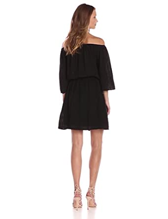 Price:$97.73    Michael Stars Women's Double Gauze Off Shoulder Dress, Black, Small  Clothing
