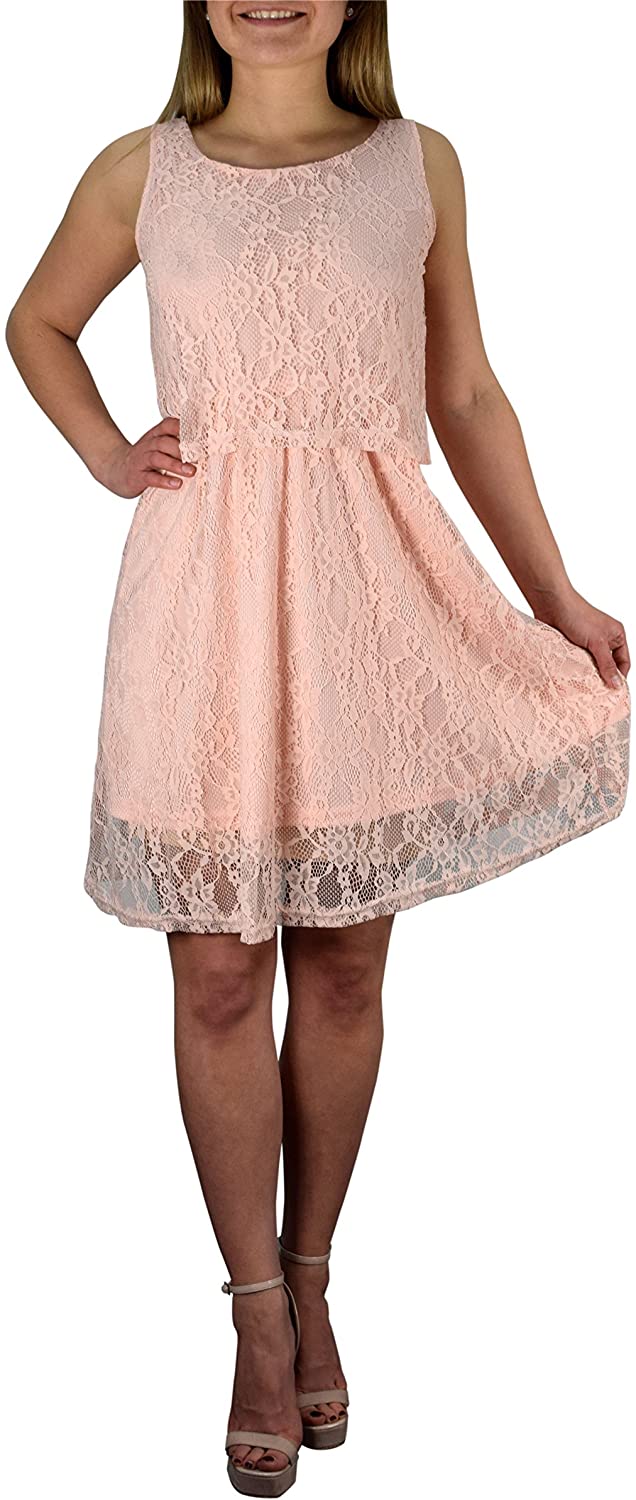Price:$21.95    Peach Couture Lace Overlay Sleeveless Mini Solid Color Summer Dress  Clothing