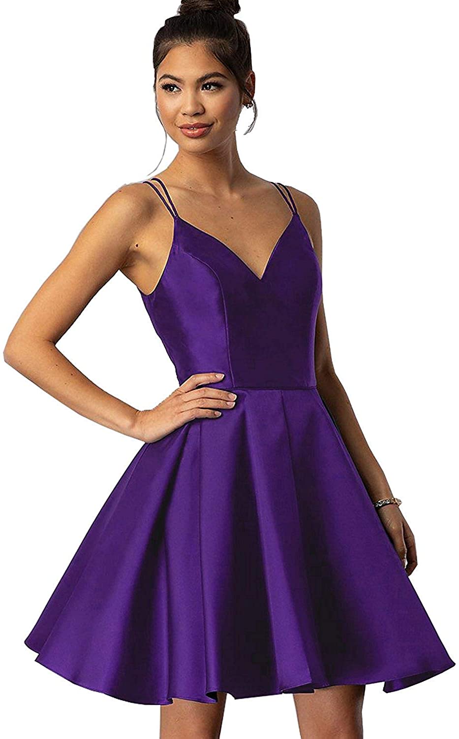 Price:$59.00    KAOSHAN Women's A-line Satin Homecoming Dress V-Neck Short Prom Gowns for Juniors School Party  Clothing