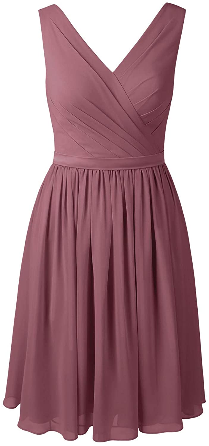 Price:$59.99 Alicepub V-Neck Chiffon Bridesmaid Dress Short Party Cocktail Homecoming Dress Sleeveless at Amazon Women’s Clothing store
