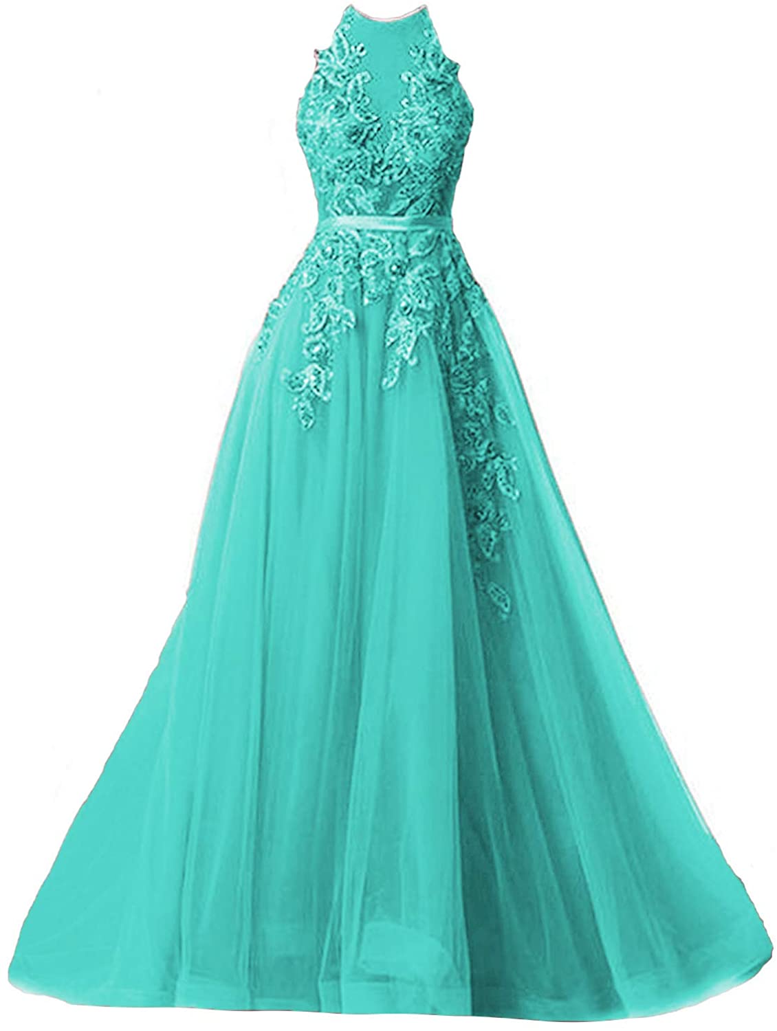 Price:$109.00 Fanciest Women's Halter Prom Dresses Long 2019 Appliques Backless Evening Formal Dress at Amazon Women’s Clothing store