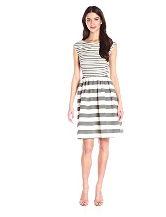 Price:$136.77    Donna Morgan Women's Cap Sleeve Woven Jacquard Shoulder Fit and Flare with Open Tie-Back  Clothing