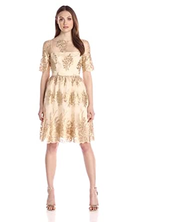 Price:$225.16    Adrianna Papell Women's Metallic Corded Lace Party Dress, Gold, 6  Clothing